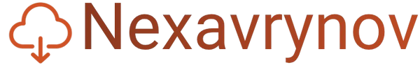 The logo for Nexavrynov, featuring a stylized orange cloud icon with a downward arrow on the left, next to the word 'Nexavrynov' in a matching orange-brown sans-serif font, set against a solid white background.